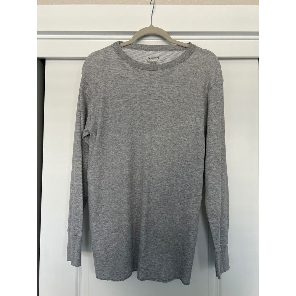 Merona Mens Long Sleeve Thermal Shirt Waffle Knit Crew Neck Heather Gray Large